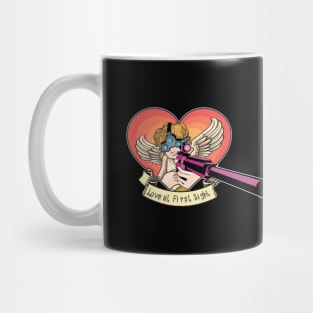 Love at First Sight Cupid With a Rifle Valentines Day Mug